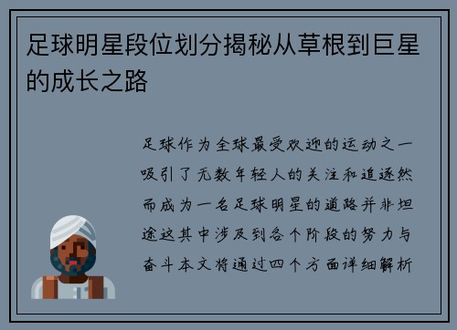 足球明星段位划分揭秘从草根到巨星的成长之路